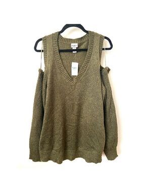 Rue 21 Plus Size Women's Olive Green V-Neck Cold Shoulder Sweater Size 3X